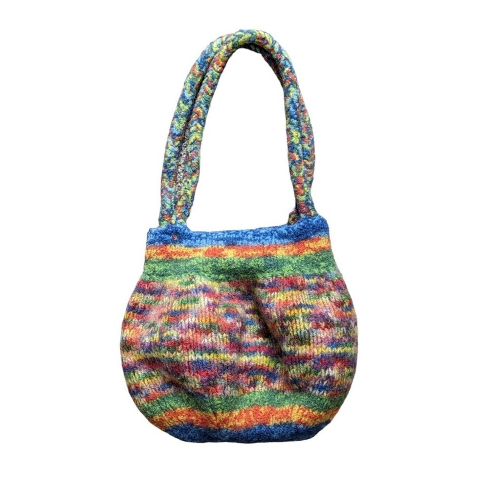 Colorful Crochet  Bag Knit Shoulder Festival Hippie Handmade Y2K Magnetic closur